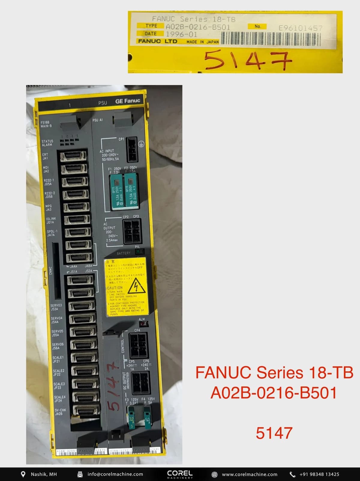 Used FANUC A02B-0216-B501 FANUC SERIES 18TB — Spares