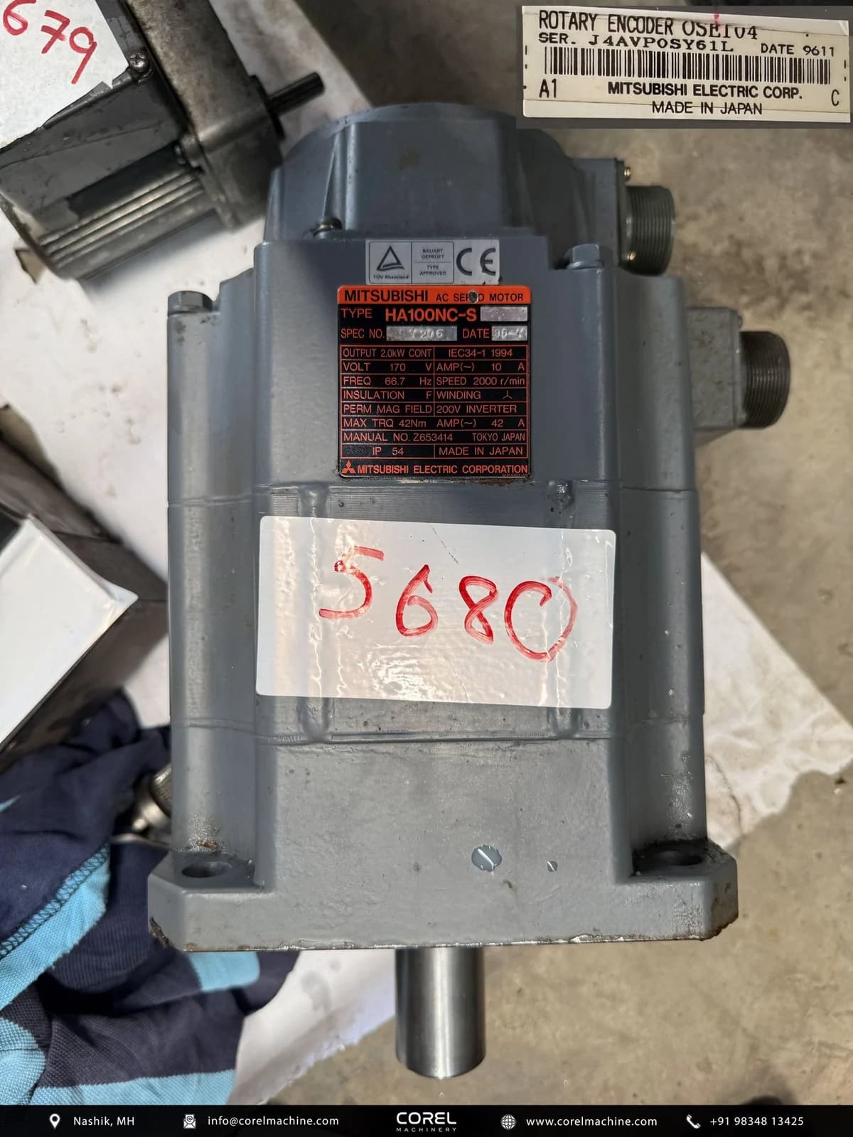Used MITSUBISHI HA100NC-S AC SERVO MOTOR — Motors