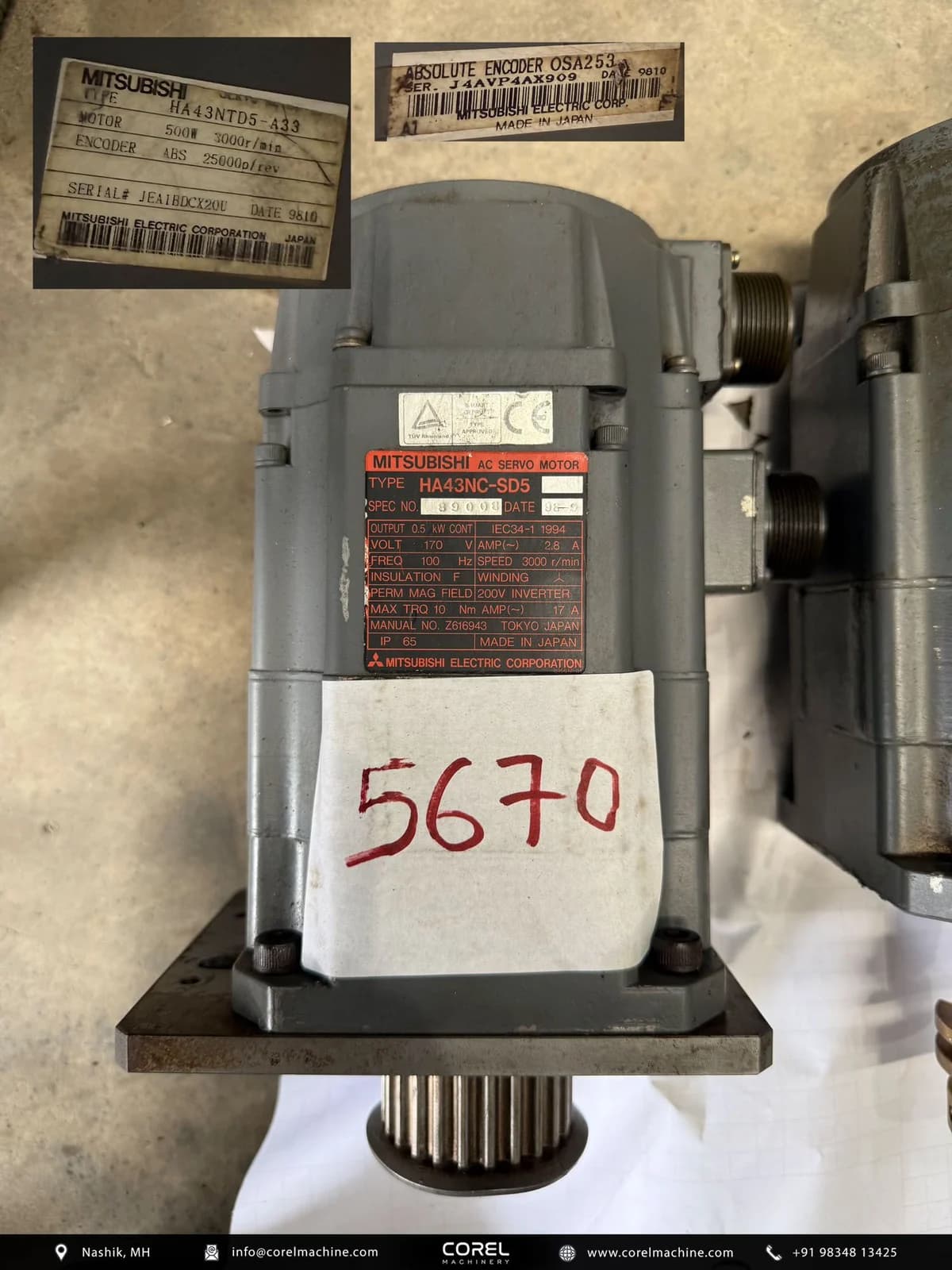 Used MITSUBISHI HA43NC-SD5 AC SERVO MOTOR — Motors