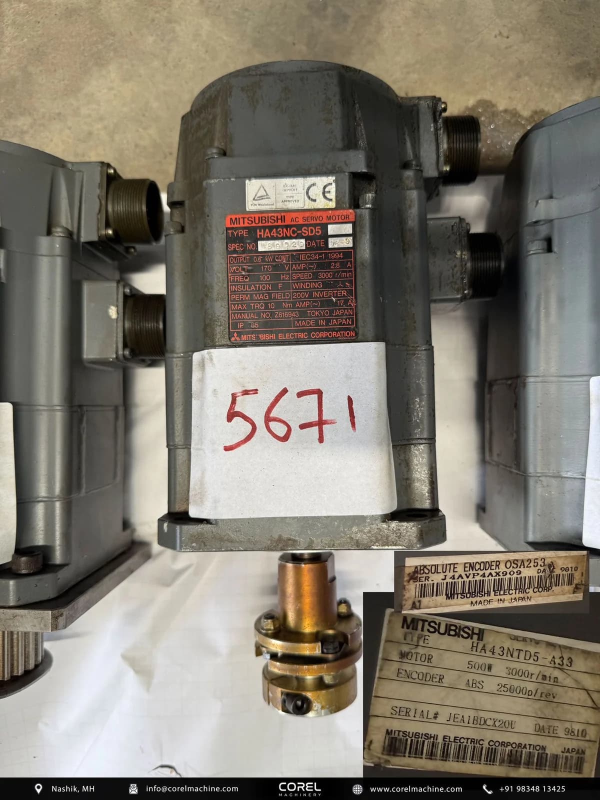 Used MITSUBISHI HA43NC-SD5 AC SERVO MOTOR — Motors